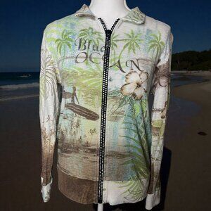 Vintage Katina Marie Womens S Blue Ocean Tropical Rhinestone Jacket Y2K Hawaii